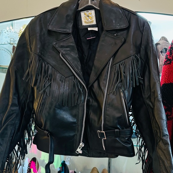 Black Leather Fringe Jacket